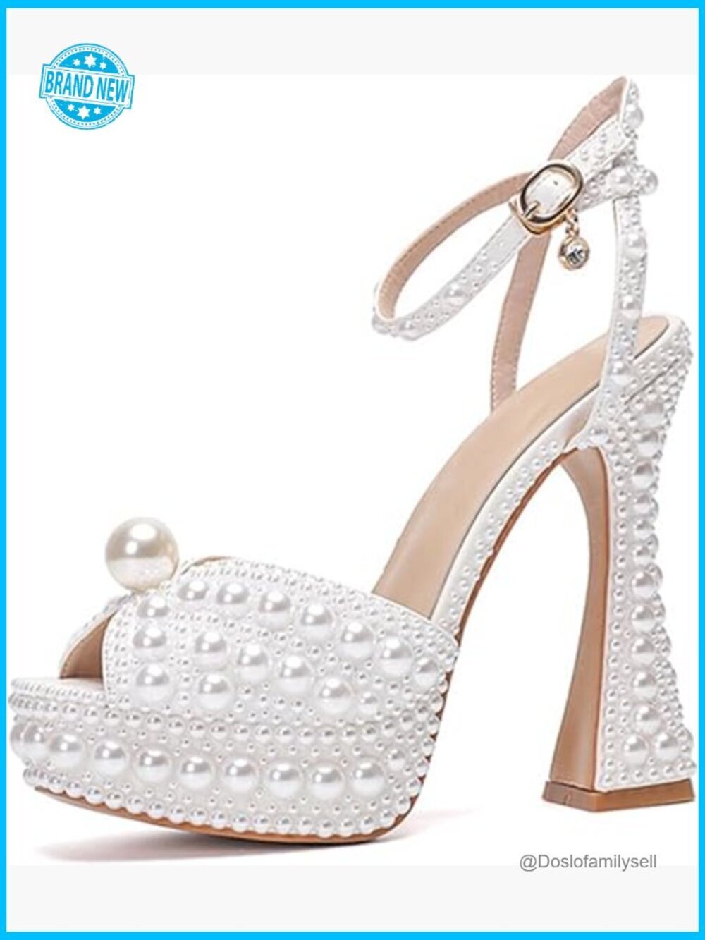 Platform Wedding Heels Slingback High Heel Evening Party Dress Sandals Pearls
